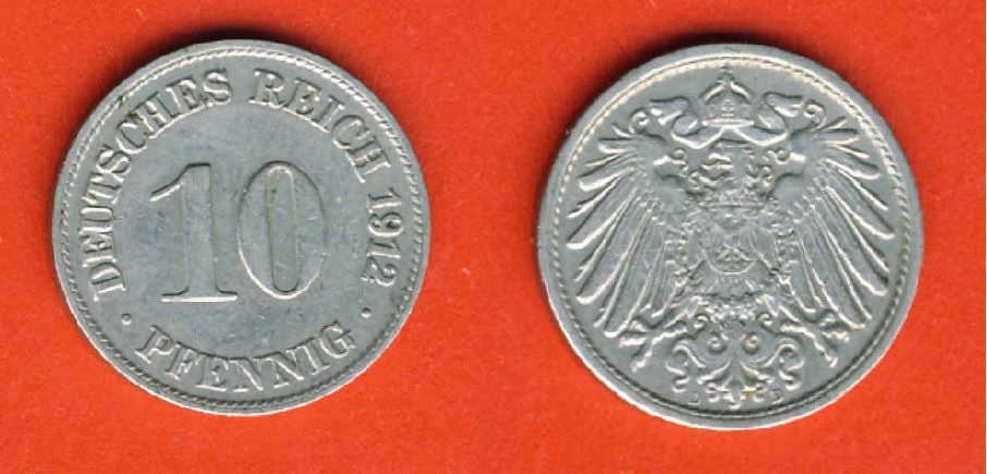  Kaiserreich 10 Pfennig 1912 D   