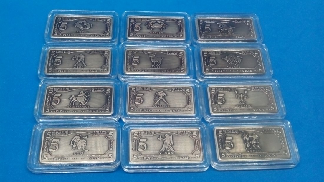 12 Stück 5 Gramm Neusilber Barren Sternzeichen Sammlung