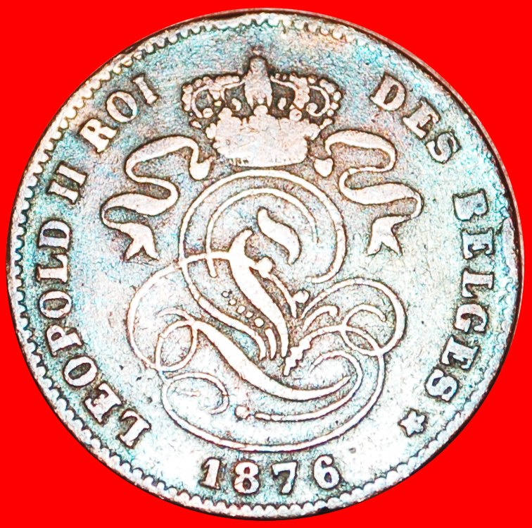  √ FRENCH LEGEND LEOPOLD II (1865-1909): BELGIUM ★ 2 CENTIMES 1876!   