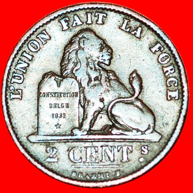  √ FRENCH LEGEND LEOPOLD II (1865-1909): BELGIUM ★ 2 CENTIMES 1876!   