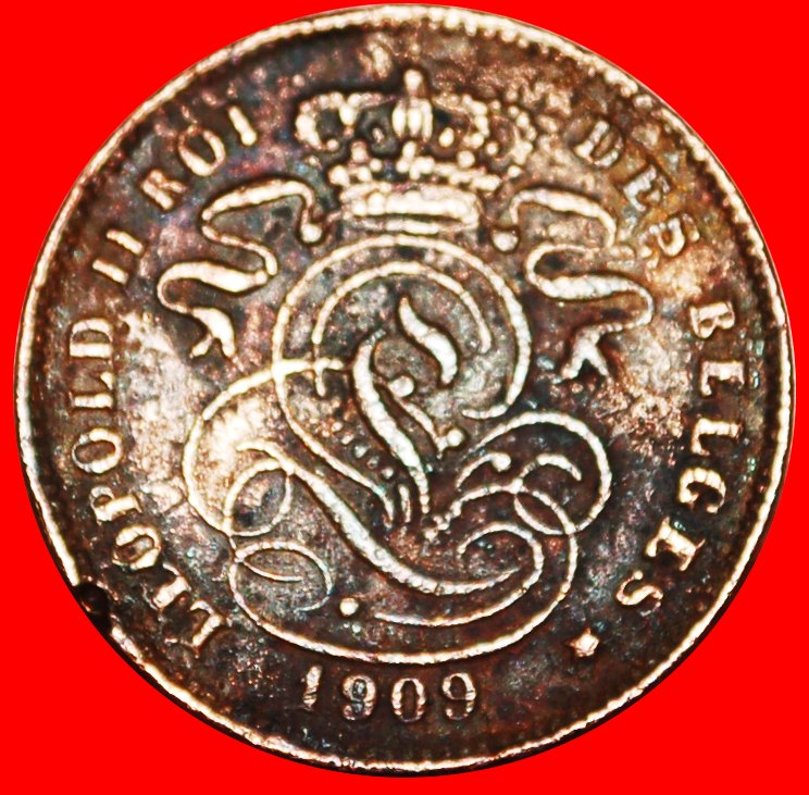  √ FRENCH LEGEND LEOPOLD II (1865-1909): BELGIUM ★ 2 CENTIMES 1909!   