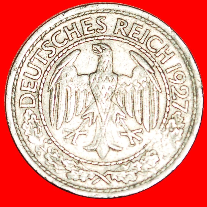  √ EAGLE: GERMANY WEIMAR REPUBLIC ★ 50 REICHSPFENNIG 1927A! LOW START ★ NO RESERVE!   