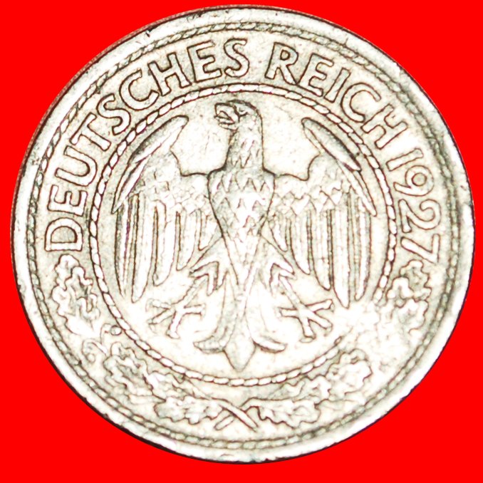 √ ADLER: DEUTSCHLAND WEIMAR REPUBLIK ★ 50 REICHSPFENNIG 1927A!