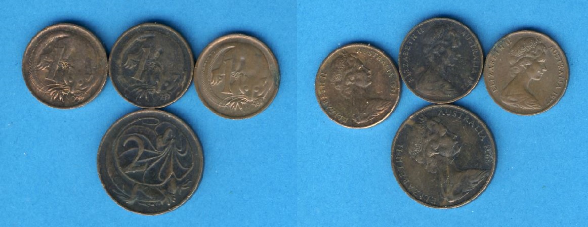  Australien 1 Cent 1977,71,72 + 2 Cents 1966.   