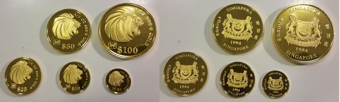 Singapur MM-Frankfurt Feingewicht: 59,09g Gold 100/50/25/10/5 Dollar 1994 PP
