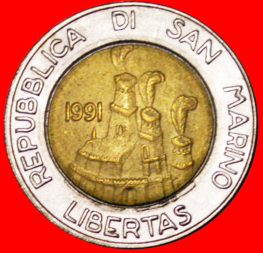  √ BIMETALLISCH: SAN MARINO ★ 500 LIRE 1944 1991 STEMPELGLANZ!   