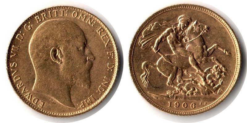 Grossbritannien MM-Frankfurt Feingewicht: 7,32g Gold Sovereign 1906 sehr schön