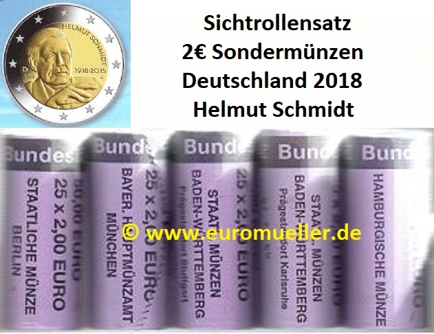 Deutschland 5 Rollen...2 Euro Sondermünze 2018...Schmidt   