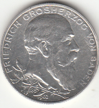 (067) Baden 1852-1907, Silbermünze, 2 Mark 1902