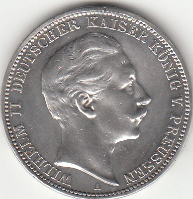 (113) Preußen 1888-1918, Silbermünze, 3 Mark 1910 A