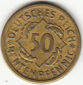 (142) Deutsches Reich - Kleinmünze, 50 Rentenpfennig 1924 A