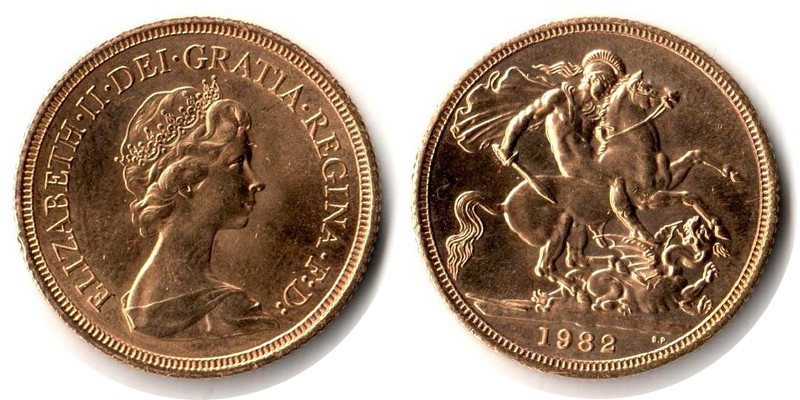 Grossbritannien MM-Frankfurt Feingewicht: 7,32g Gold Sovereign 1982 sehr schön