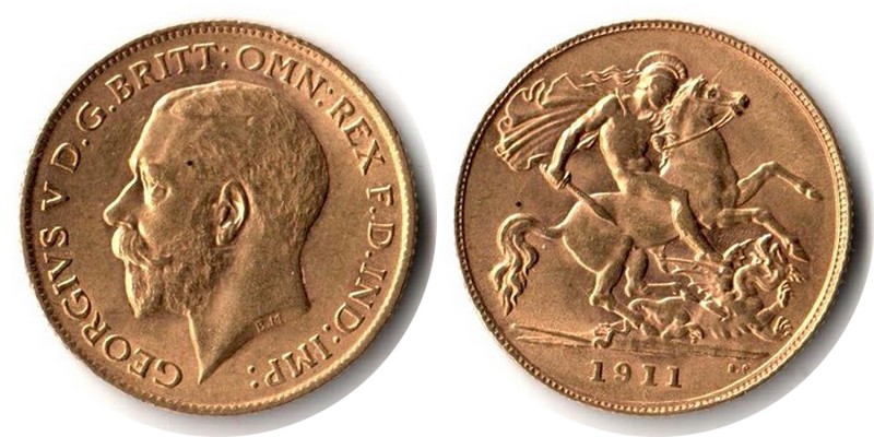 Grossbritannien MM-Frankfurt Feingewicht: 3,66g Gold 1/2 Sovereign 1911 sehr schön