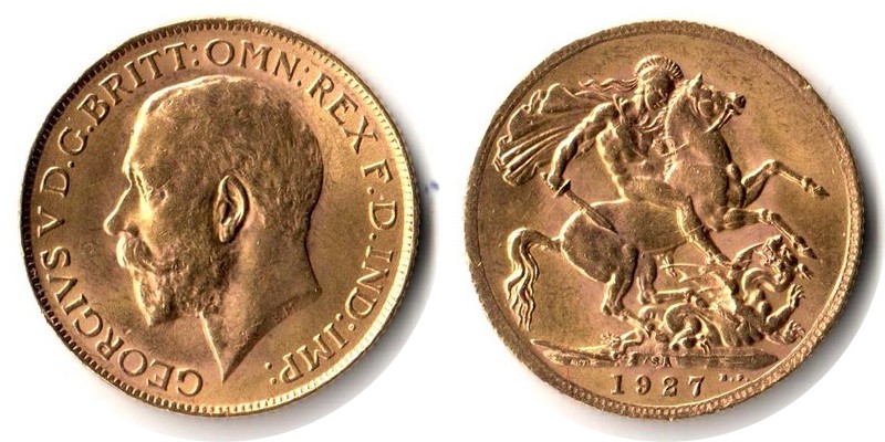 Grossbritannien MM-Frankfurt  Feingewicht: 7,32g Gold Sovereign 1927 SA sehr schön