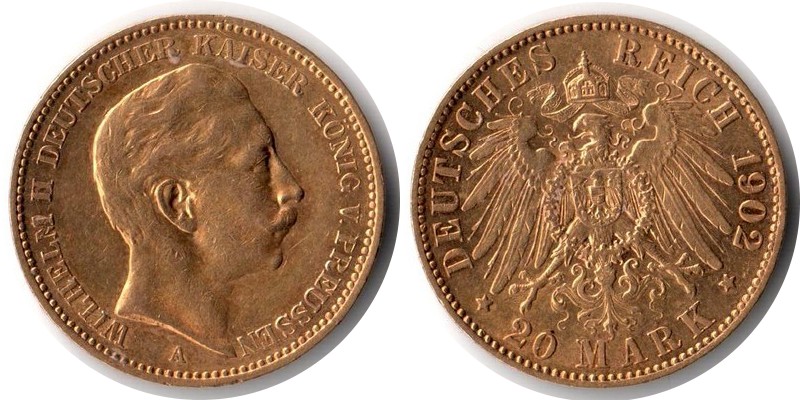 Preussen, Königreich MM-Frankfurt Feingewicht: 7,17g Gold 20 Mark 1902 A sehr schön