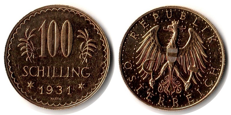 Österreich MM-Frankfurt Feingewicht: 21,17g Gold 100 Schilling 1931 sehr schön