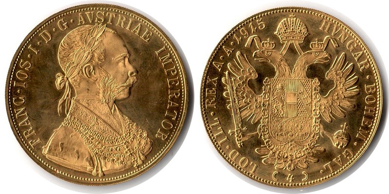 Österreich MM-Frankfurt  Feingewicht: 13,76g Gold 4 Dukaten 1915 vorzüglich