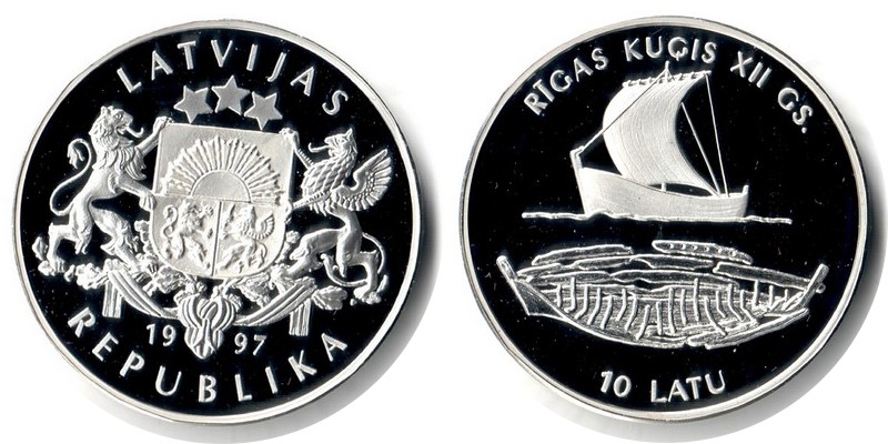 Litauen  10 Latu  1997  FM-Frankfurt  Feingewicht: 28,97g  Silber  pp (winz. Kratzer)   