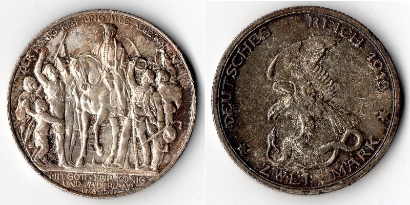  Preußen, Kaiserreich  2 Mark  1913  FM-Frankfurt Feingewicht: 10g Silber sehr schön   