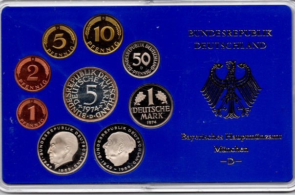  Deutschland  Kursmünzensatz  Bayerisches Hauptmünzamt München 1974 D  PP   