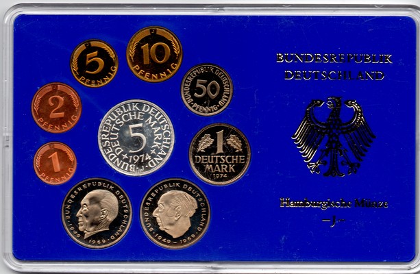  Deutschland  Kursmünzensatz  Hamburgische Münze 1974 J   PP   