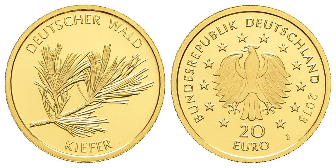 PEUS 8736 BRD 3,89 g Feingold. Deutscher Wald - Kiefer NUR mit Zertifikat 20 Euro GOLD 2013 J Hamburg Stempelglanz (in Kapsel)