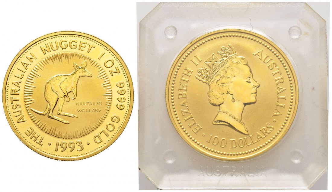 PEUS 8741 Australien 31,1 g Feingold. Nagelkänguru 100 Dollars GOLD Unze 1993 Stempelglanz (Originalkapsel)