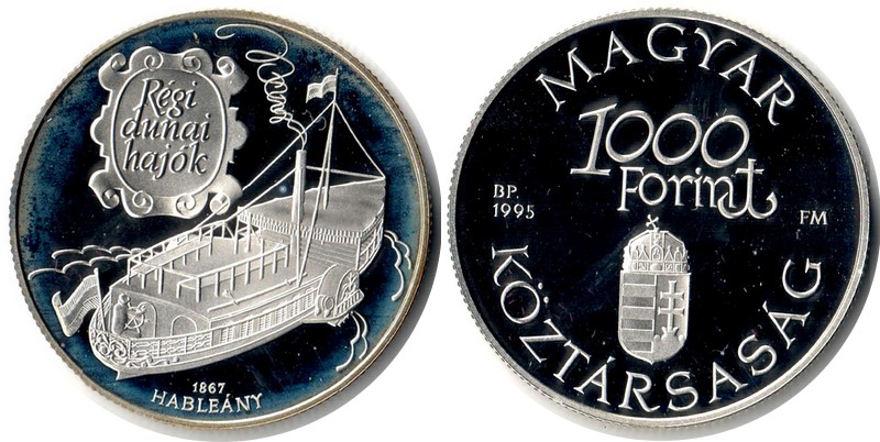  Ungarn  1000 Forint  1995  FM-Frankfurt  Feingewicht: 29,10g Silber PP (angelaufen)   