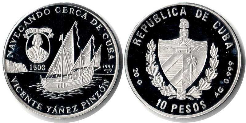  Kuba  10 Pesos  1997  FM-Frankfurt  Feingewicht: 19,98g  Silber  pp (leicht angelaufen)   