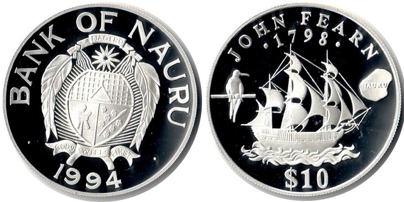  Nauru Island  10 Dollar  1994  FM-Frankfurt  Feingewicht: 29,11g  Silber  PP (angelaufen)   