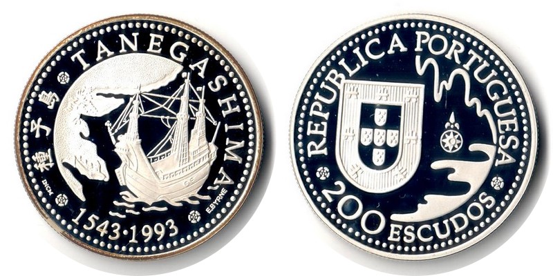  Portugal  200 Escudos  1993  FM-Frankfurt  Feingewicht: 24,51g Silber  pp (angelaufen)   