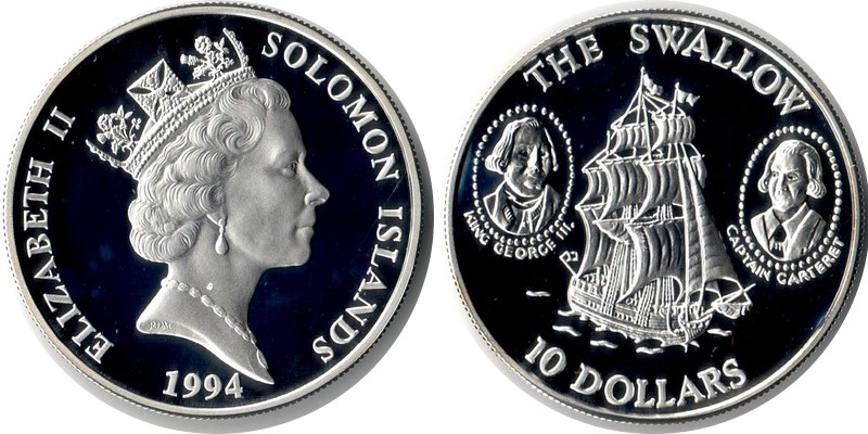  Solomon Island  10 Dollar  2004  FM-Frankfurt  Feingewicht: 25,45g Silber pp  (angelaufen)   