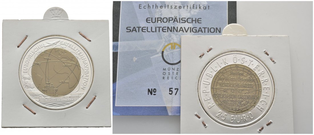 PEUS 8750 Österreich 9 g Feinsilber + 7,15 g Feinniob. Europa Satellitennavigation mit Zertifikat 25 Euro SILBER + NIOB 2006 Stempelglanz