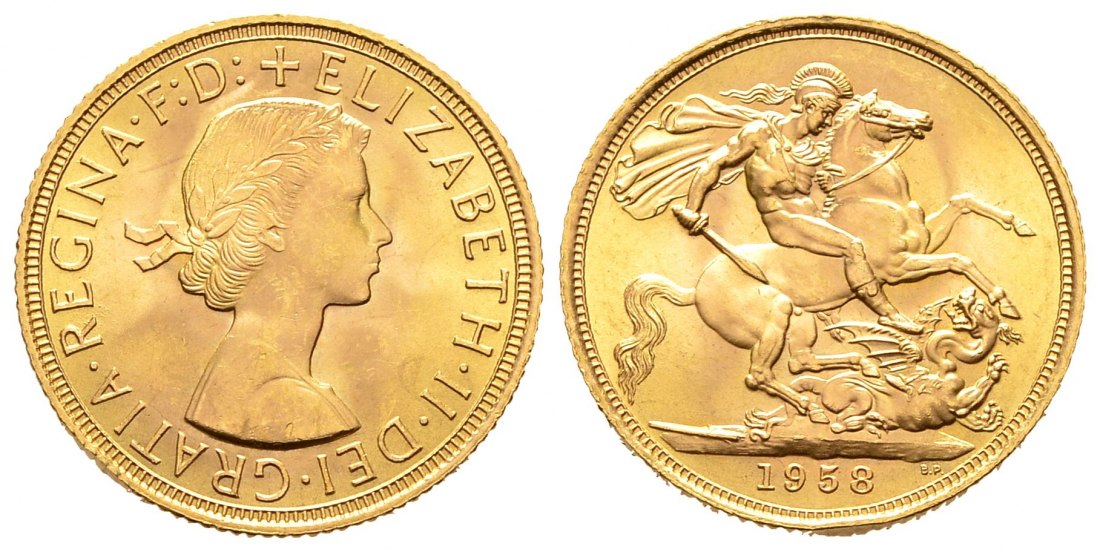 PEUS 8754 Grossbritannien 7,32 g Feingold. Elizabeth II. (1952 - heute) Sovereign GOLD 1958 Kl. Randfehler, Vorzüglich +