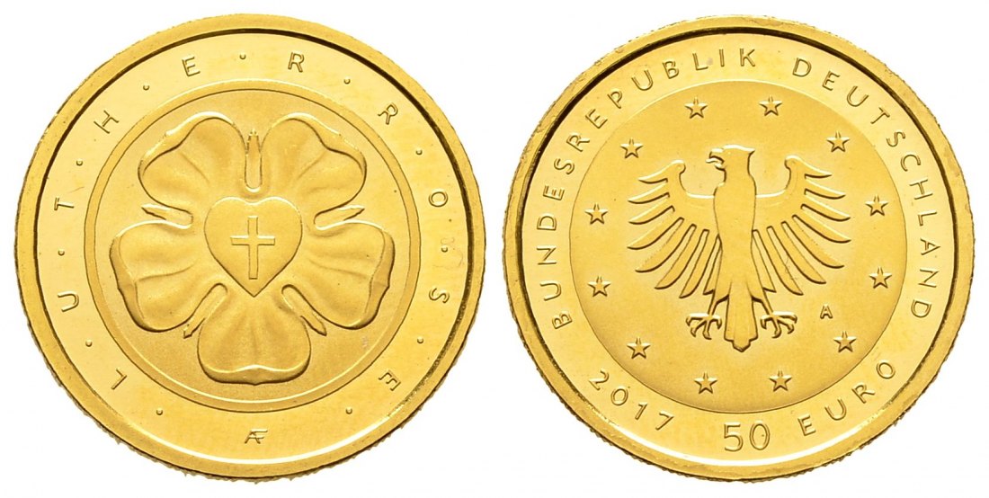 PEUS 8755 BRD 7,78 g Feingold. Lutherrose 50 Euro GOLD 2017 A Berlin Stempelglanz