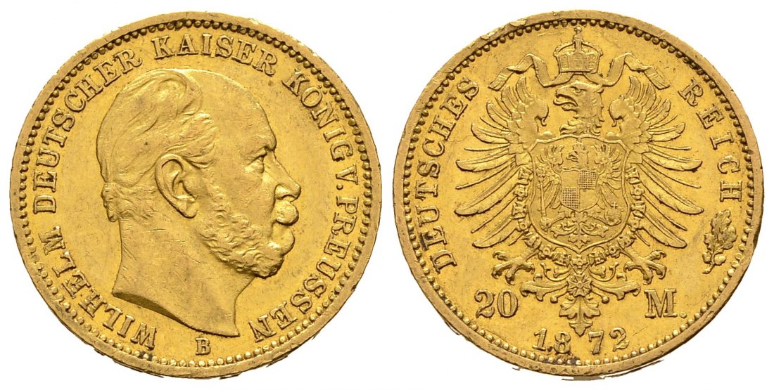 PEUS 8758 Preußen 7,17 g Feingold. Wilhelm I. (1861 - 1888) 20 Mark GOLD 1872 B Hannover Sehr schön