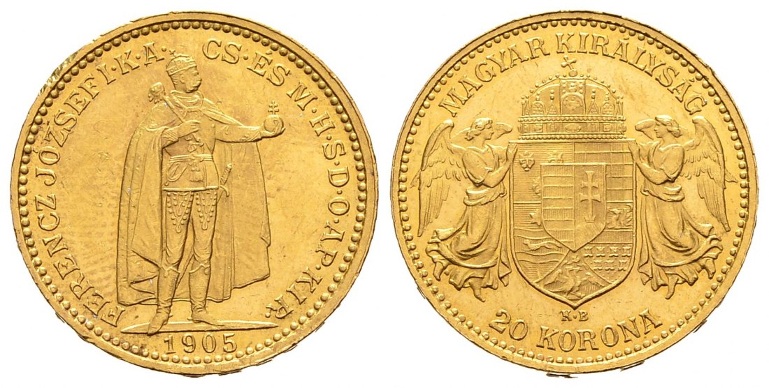 PEUS 8760 Ungarn Insg. 4,90 g6,1 Feingold. Franz Joseph I. (1848 - 1916) 20 Kronen GOLD 1905 KB Kremnitz Sehr schön