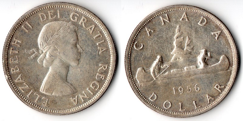  Kanada  1 Dollar  1956 FM-Frankfurt Feingewicht: 18,66g Silber sehr schön   