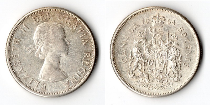  Kanada  50 Cent 1964 FM-Frankfurt Feingewicht: 9,36g Silber sehr schön   