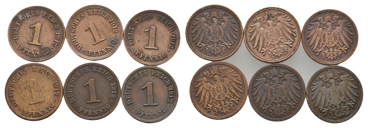  Kaiserreich, 6 Kleinmünzen (1912)   