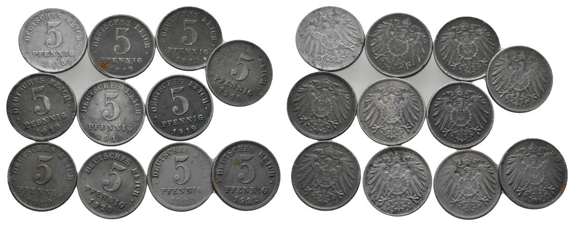  Ersatzmünzen des ersten Weltkrieges, 11 Kleinmünzen (1918/1919/1920/1922)   
