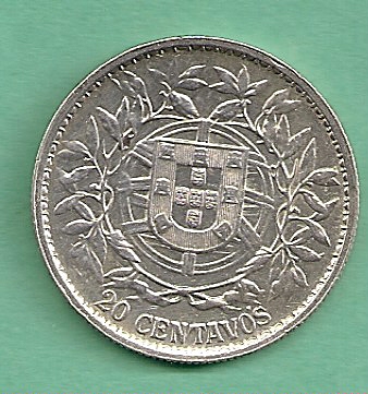  Portugal - 20 Centavos 1916 Silber   