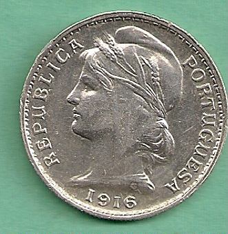  Portugal - 20 Centavos 1916 Silber   