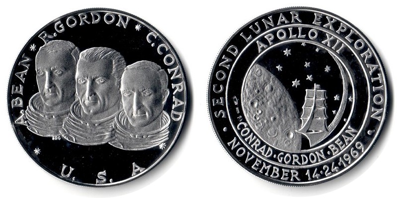  USA   Medaille   1969  FM-Frankfurt  Feinsilber: 23,13g Silber   Second lunar exploration Apollo XII   