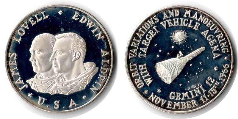  USA   Medaille 1966 Orbit variations and manoeuvring   FM-Frankfurt  Feinsilber: 23,13g Silber   