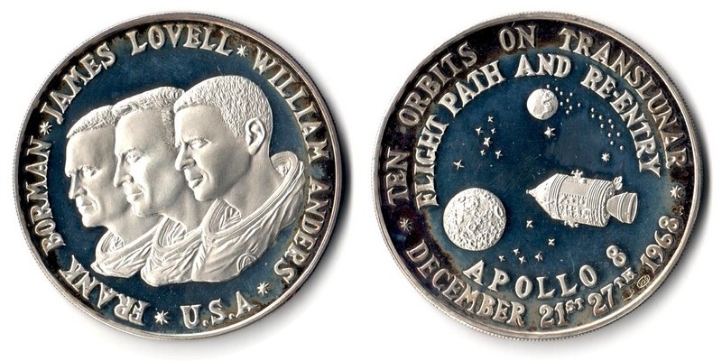  USA   Medaille 1968  FM-Frankfurt  Feinsilber: 23,13g Silber  Ten Orbits on translunar   