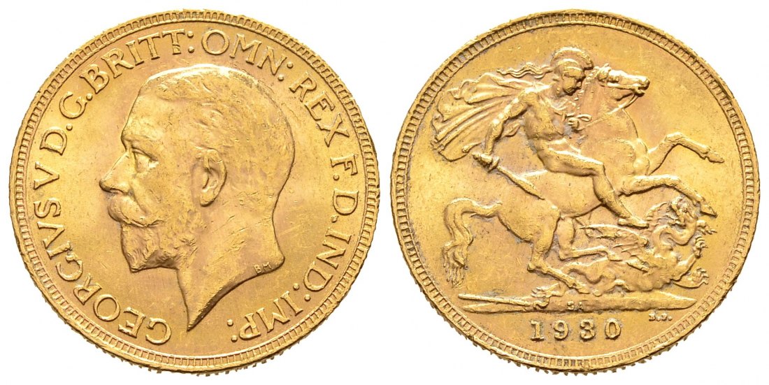 PEUS 8785 Grossbritannien / Südafrika 7,32 g Feingold. Georg V. (1910 - 1936) Sovereign GOLD 1930 SA Pretoria Belagreste, sehr schön