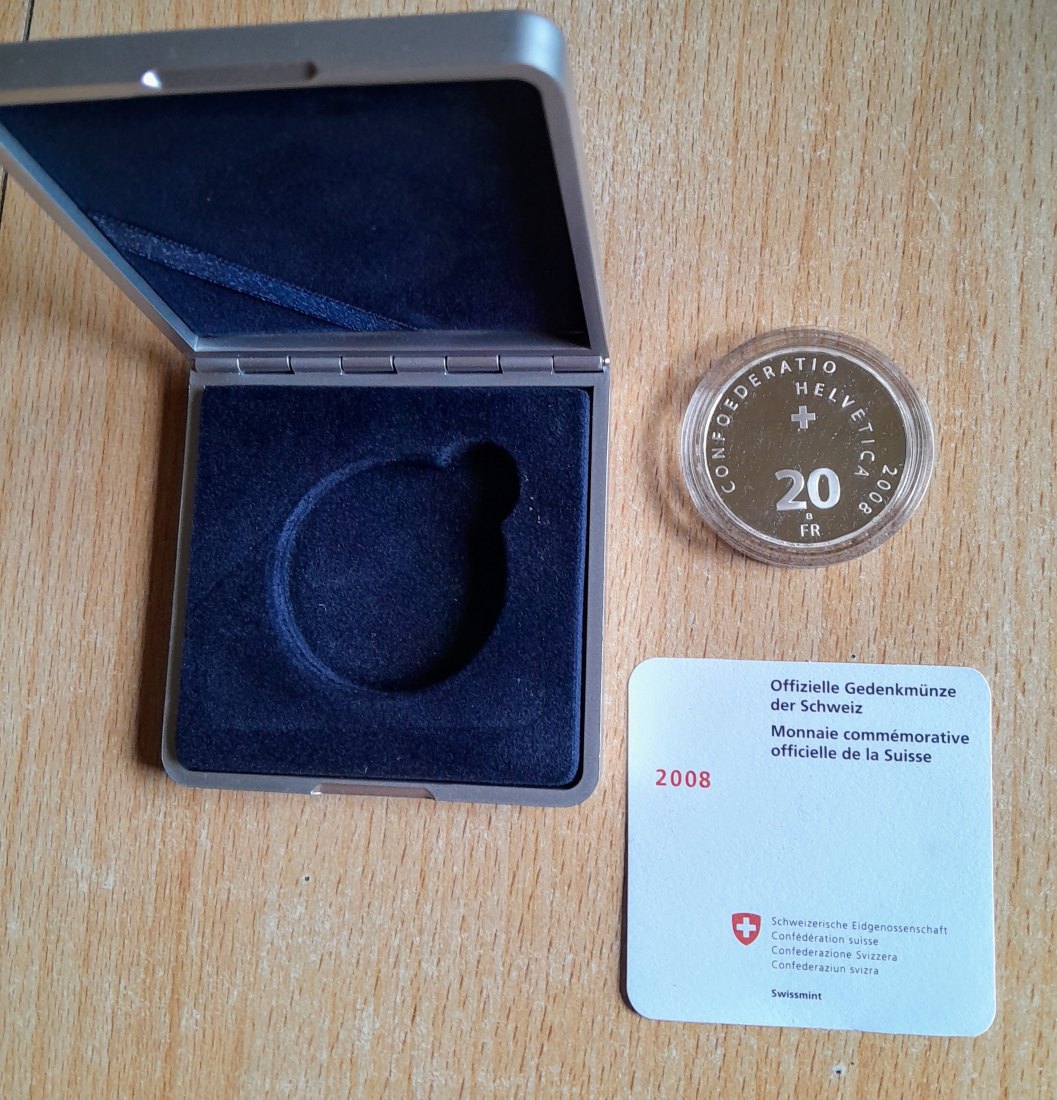  20 Franken 2008 Eishockey WM PP ovp+Zert.+Etui   