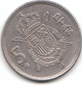 Spanien (D138)b. 5 Pesetas 1975 *76 siehe scan