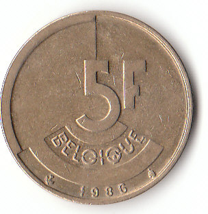 Belgien / Belgique (D135)b. 5 Francs 1986 siehe scan